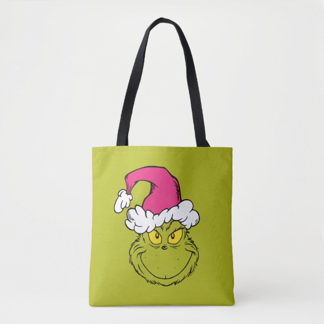 Tote Bag Grinch in Pink Santa Hat (Devant)
