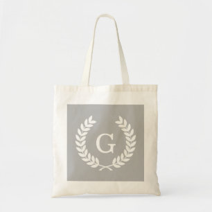 Tote Bag Gris Blanc Blé Laurel Wreath Initial Monogramme