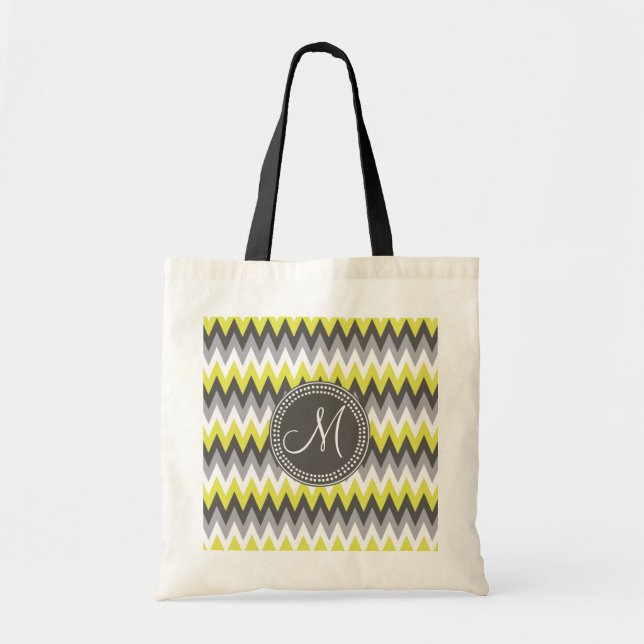 TOTE BAG GRIS DE CHARBON DE BOIS ET JAUNE CHEVRON (Devant)