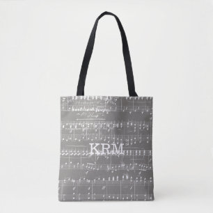 Tote Bag Gris et blanc Vintage feuille de musique Signature