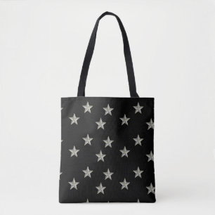 Tote Bag Gris étoiles motif sur noir
