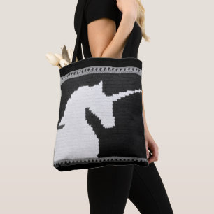 Tote Bag Gris noir blanc licorne Artisan Crochet Imprimer