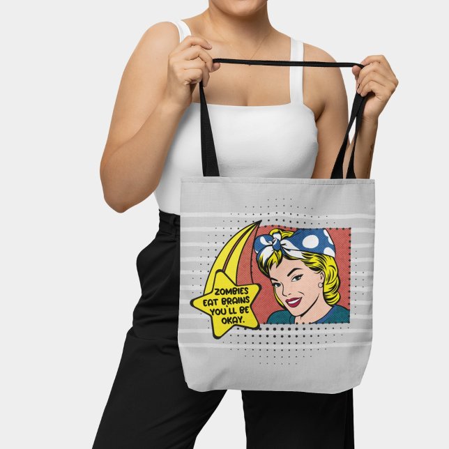 Tote Bag Gris Retro Pop Art les années 50 Femme de ménage D (Créateur téléchargé)
