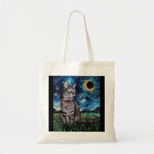 Tote Bag Gris Tabby Tiger Chat Starry Lune de nuit et Étoil
