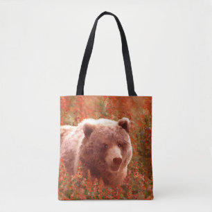 Tote Bag Grizzly Bear Cub dans Fireweed Peinture Art de la