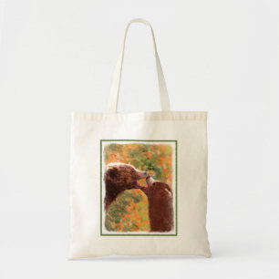 Tote Bag Grizzly Bear Mom and Cub Painting - Wildlife Art