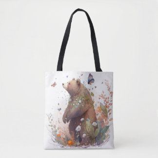 Tote Bag Grizzly Oear Portrait Animal Peinture Faune Art