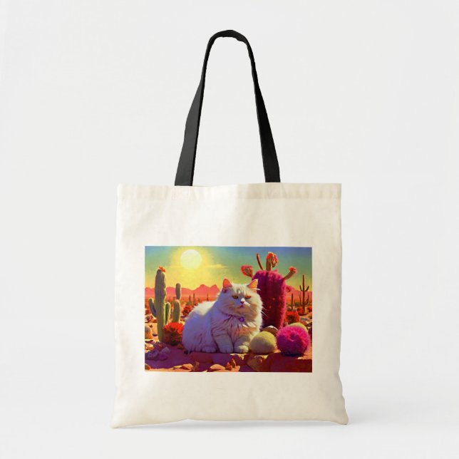 Tote Bag Grocery Bag with Cat Illustration (Devant)