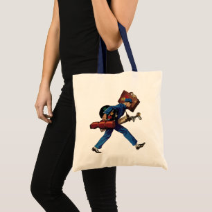 Tote Bag Groom d'époque en uniforme, valise et club de golf