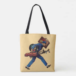 Tote Bag Groom d'époque en uniforme, valise et club de golf