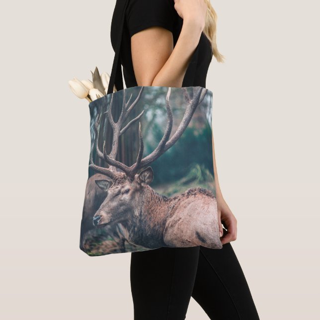Tote Bag Gros cerf Brown avec gros colliers (De près)