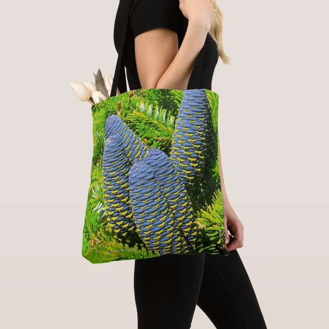 Tote Bag Gros cônes de sapin coréen bleu (De près)