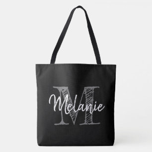 Tote Bag Grosse épaule noire de monogramme de typographie 