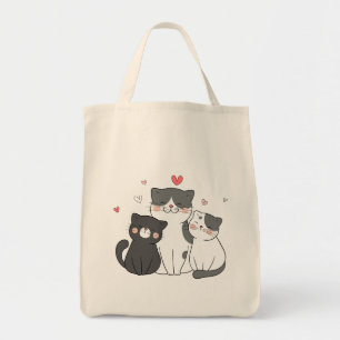 Tote Bag groupe de chats mignons   Conception amoureux des 