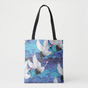 Tote Bag Grue japonaise : Motif orné d'oiseaux.