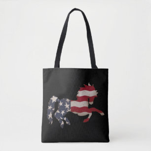 Tote Bag Grunge American Flag Horse Silhouette