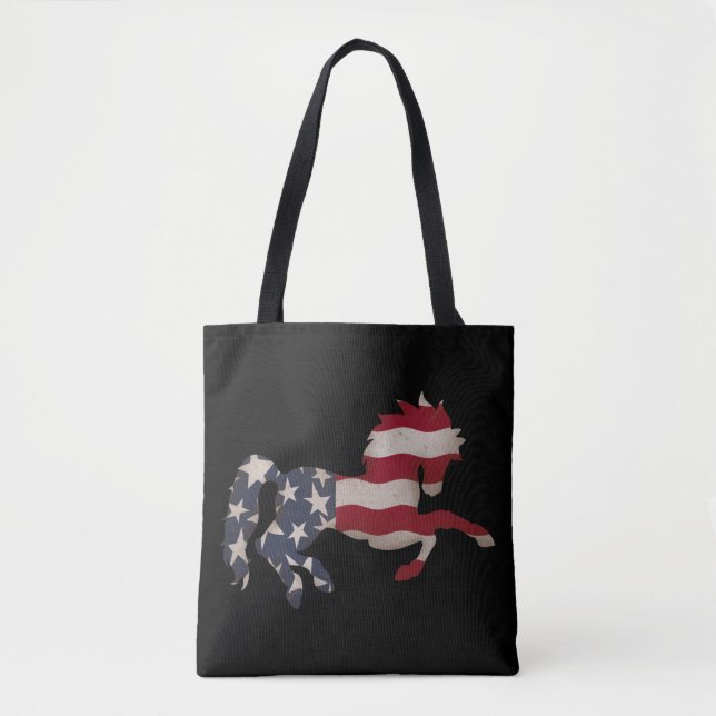 Tote Bag Grunge American Flag Horse Silhouette (Devant)
