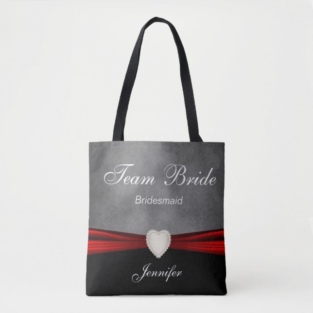Tote Bag Grunge Black, Gray and Red Team Bride (Devant)