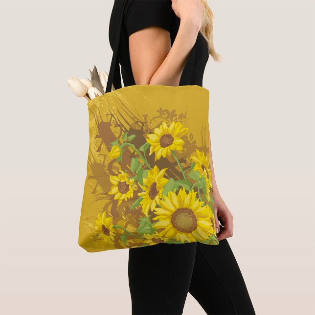 Tote Bag Grunge Tournesol Art Bold Rustique Jaune Floral (Créateur téléchargé)