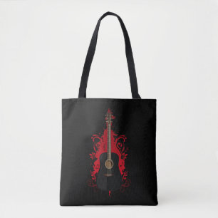 Tote Bag Guitare Acoustique Noire Art Bold Rouge Amoureux d