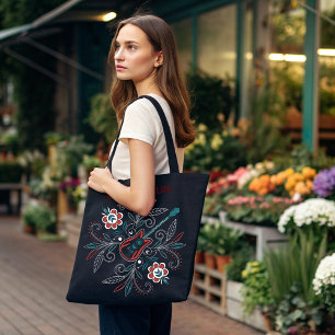 Tote Bag Guitare Boho Rock’n’Roll avec fleurs