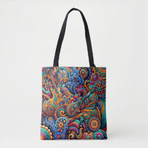 Tote Bag Guitares en mandala style batik