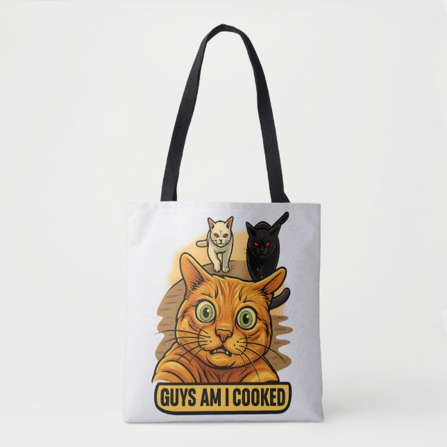 Tote Bag Guys Am I Cooked? Funny Cat Meme Panic Reaction (Devant)