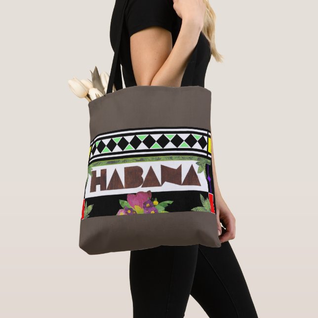 Tote Bag HABANA Tissu de verre Impression Kaki Rim (De près)
