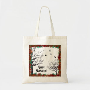 Tote Bag Halloween Arbres Éffrayants Les araignées tombent 