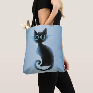 Tote Bag Halloween Big Eyes Black Blue Evil Chat