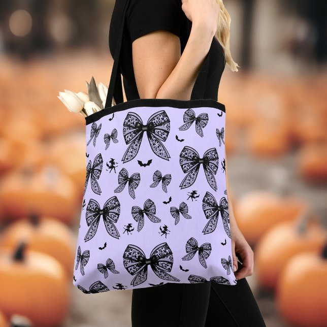 Tote Bag Halloween Black Bow Coquette Purple Witple (Halloween Black Bow Coquette Purple Witch Tote Bag)