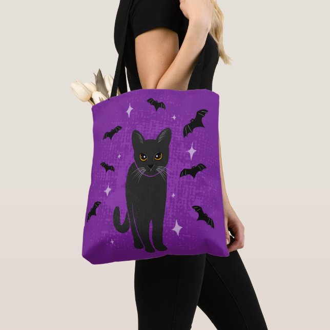 Tote Bag Halloween chat noir (De près)