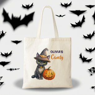 Tote Bag Halloween chat noir Jack-o'-lantern customisé