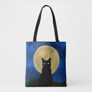 Tote Bag Halloween Chat noir Silhouette Lune