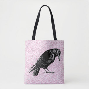 Tote Bag Halloween corneille ou corbeau rose et noir