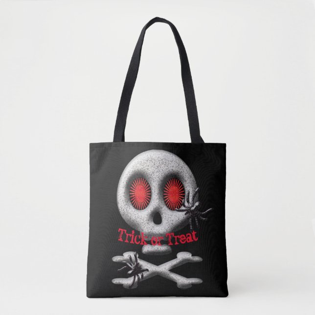 Tote Bag Halloween Crâne et araignées Trick ou traitement (Devant)