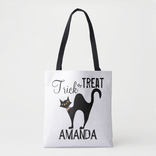 Tote Bag Halloween Cute Simple Trick ou Treat Black Cat (Devant)