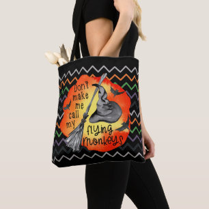 Tote Bag Halloween Drôle Sorcière Volant Singes Chevron