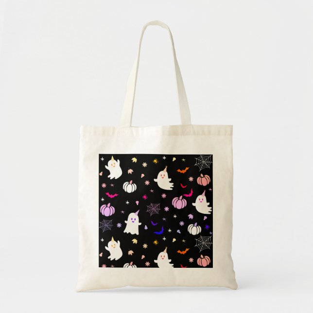 Tote Bag Halloween éffrayant Couleur Fantôme Sur Noir (Devant)