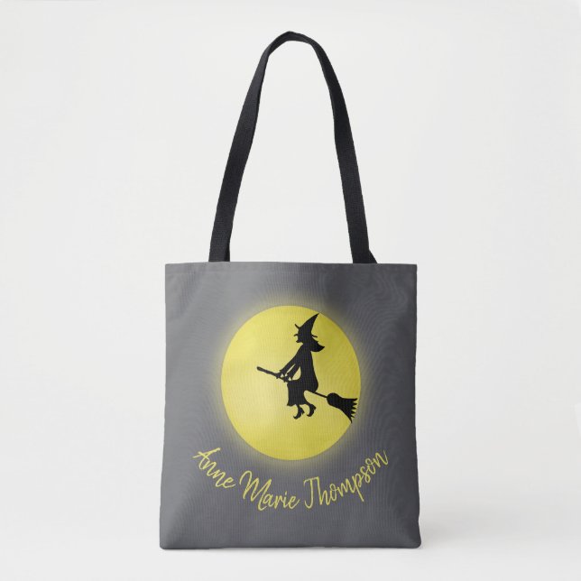Tote Bag Halloween Éffrayant sorcière Broomstick Lune (Devant)