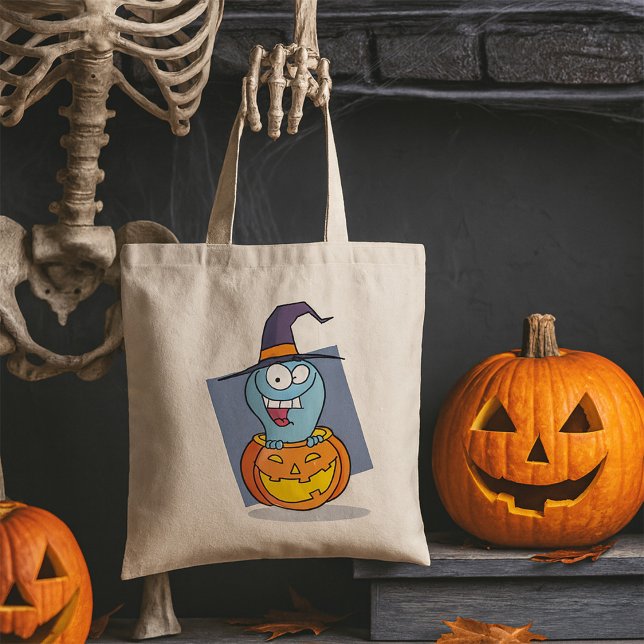 Tote Bag Halloween fantôme en sorcière Éffrayante Citrouill (Créateur téléchargé)