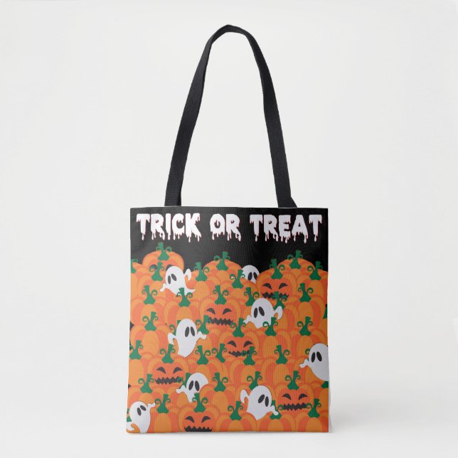 Tote Bag Halloween Fantômes Haunted Citrouille Patch Grand  (Devant)