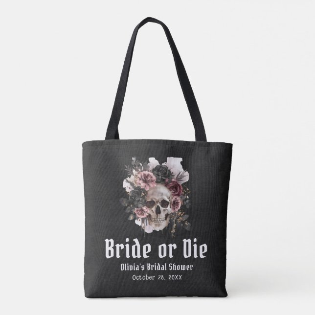 Tote Bag Halloween Fleur Crâne Mariée ou Mourir Enterrement (Dos)