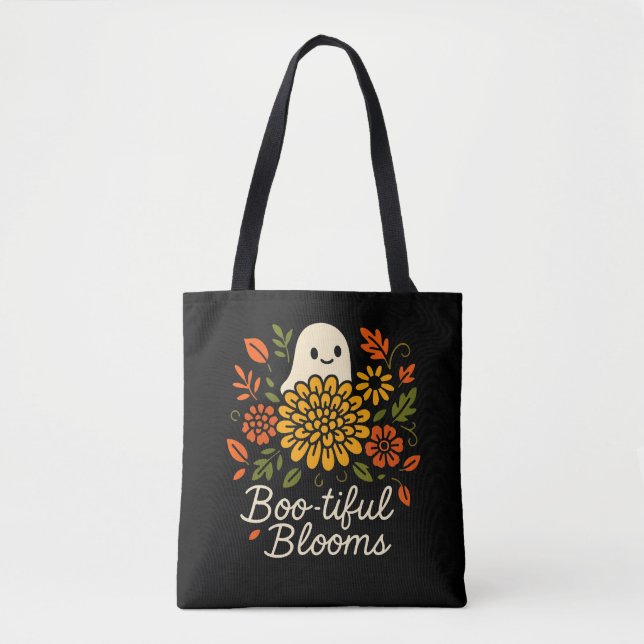 Tote Bag Halloween Floral Fleurs d'automne Fantôme Éffrayan (Devant)