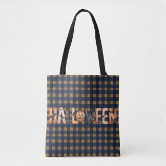 Tote Bag Halloween Gingham Lettering