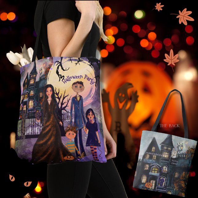 Tote Bag Halloween gothique à double face (Double-Sided Gothic Haunted House Halloween Tote Bag)
