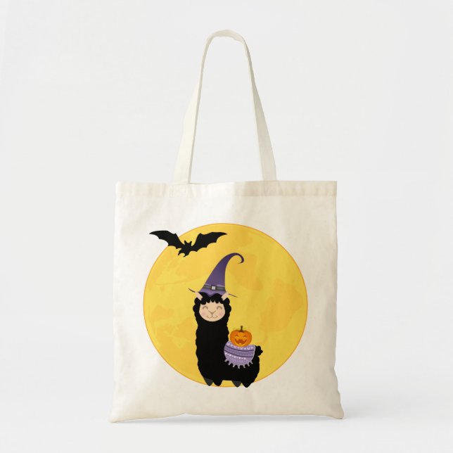 Tote Bag Halloween Llama Noire Trick-ou-traiter (Devant)