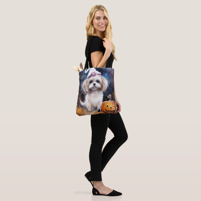 Tote Bag Halloween Malti Tzu Avec Peur Citrouille (Sur le modèle)