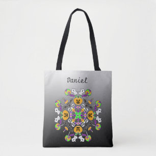Tote Bag Halloween Mandala Fantômes, Citrouilles, chauves-s