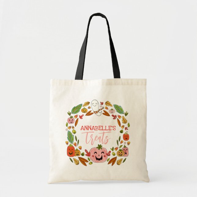 Tote Bag Halloween migre avec le nom Trick ou Treat (Devant)